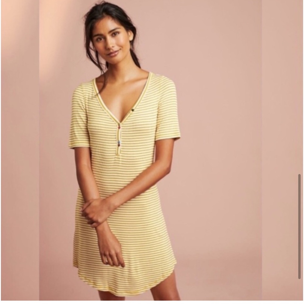 Anthropologie Pure + Good Striped Henley Dress Yellow - Size L